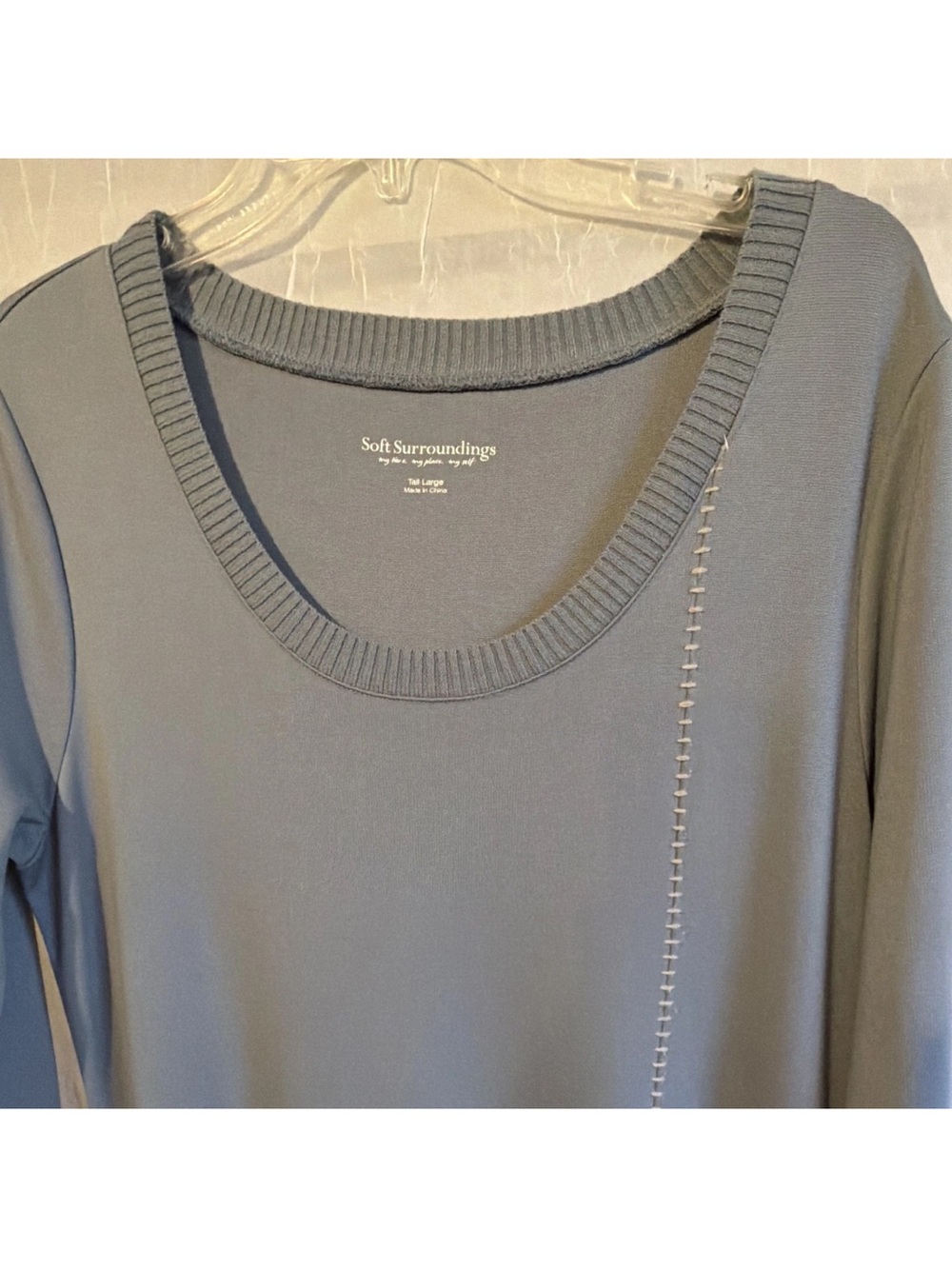 Soft Surroundings TALL LARGE Gray Solid 3/4 Sleeve Scoop Neck Maxi Long Dress